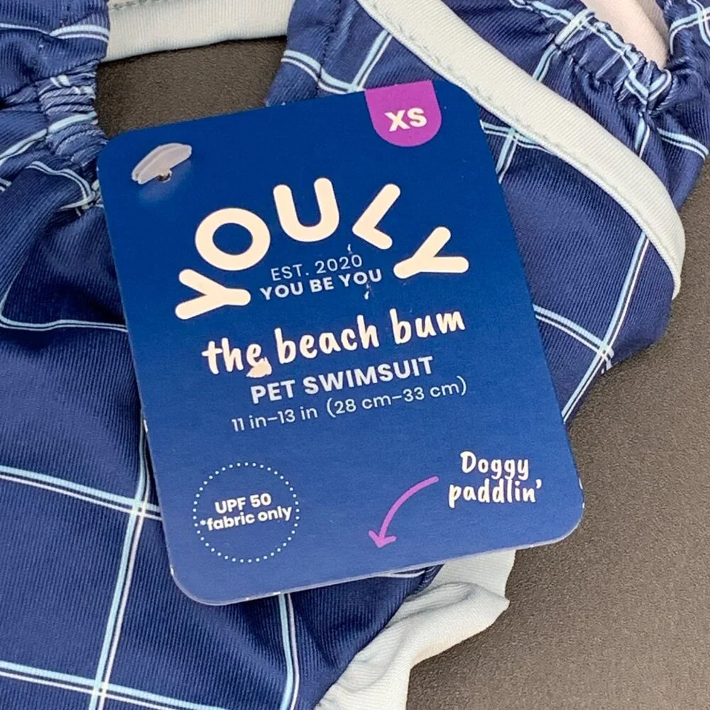 Youly Swimsuit XS 11-13 Inch‎ Pet Dog Blue Check The Beach Bum UPF 50